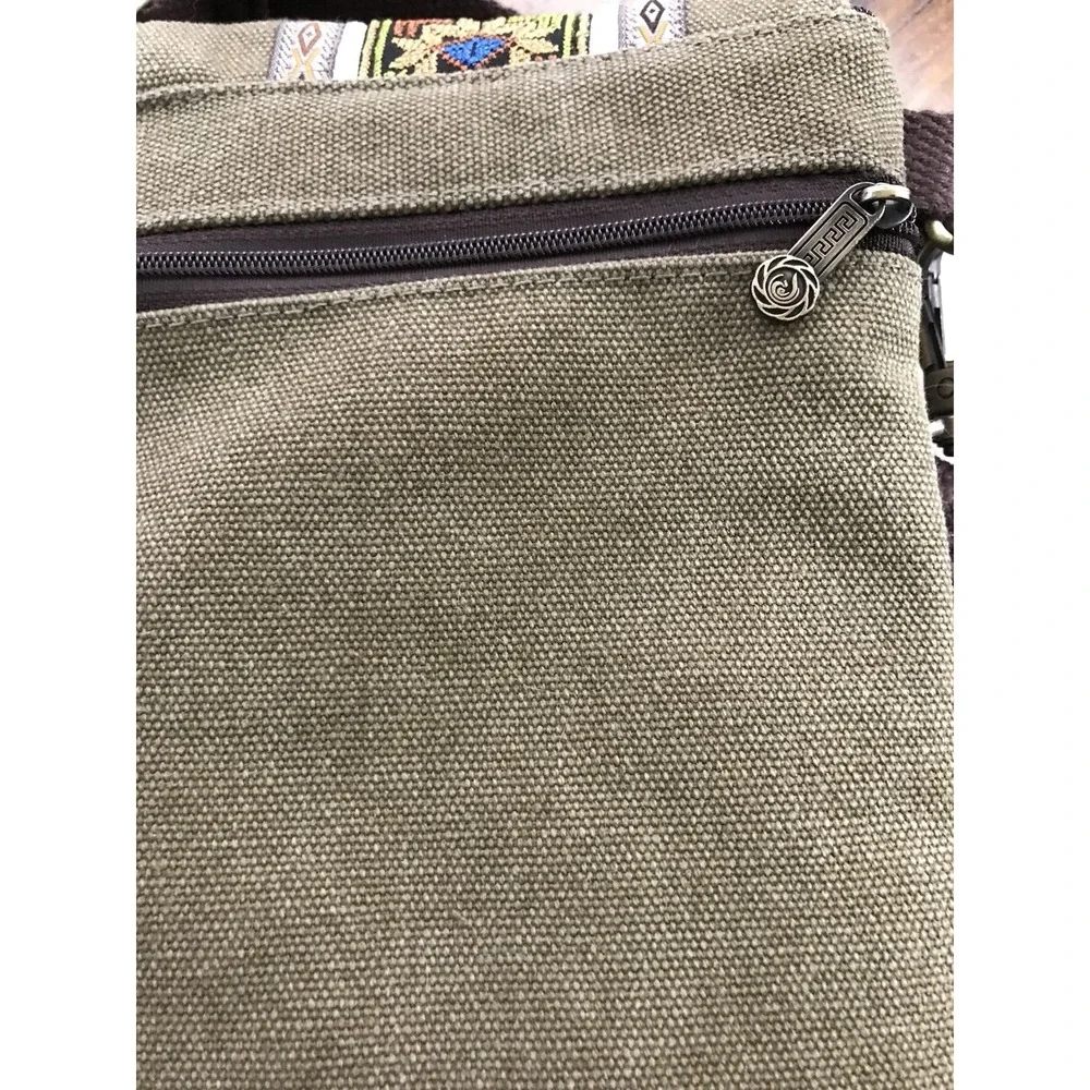 Embroidered Bohemian Canvas Flip Crossbody Small Cell Phone Bag Green And Brown‎